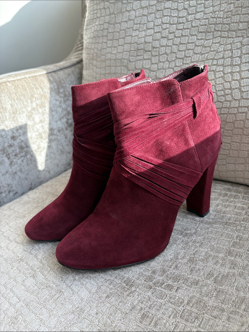 White House Black Market Burgundy Suede Ankle Booties